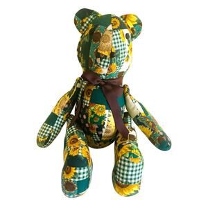 Vintage Patch Quilt Teddy Bear Sunflower Handmade Sunflowers Moveable Arms Legs